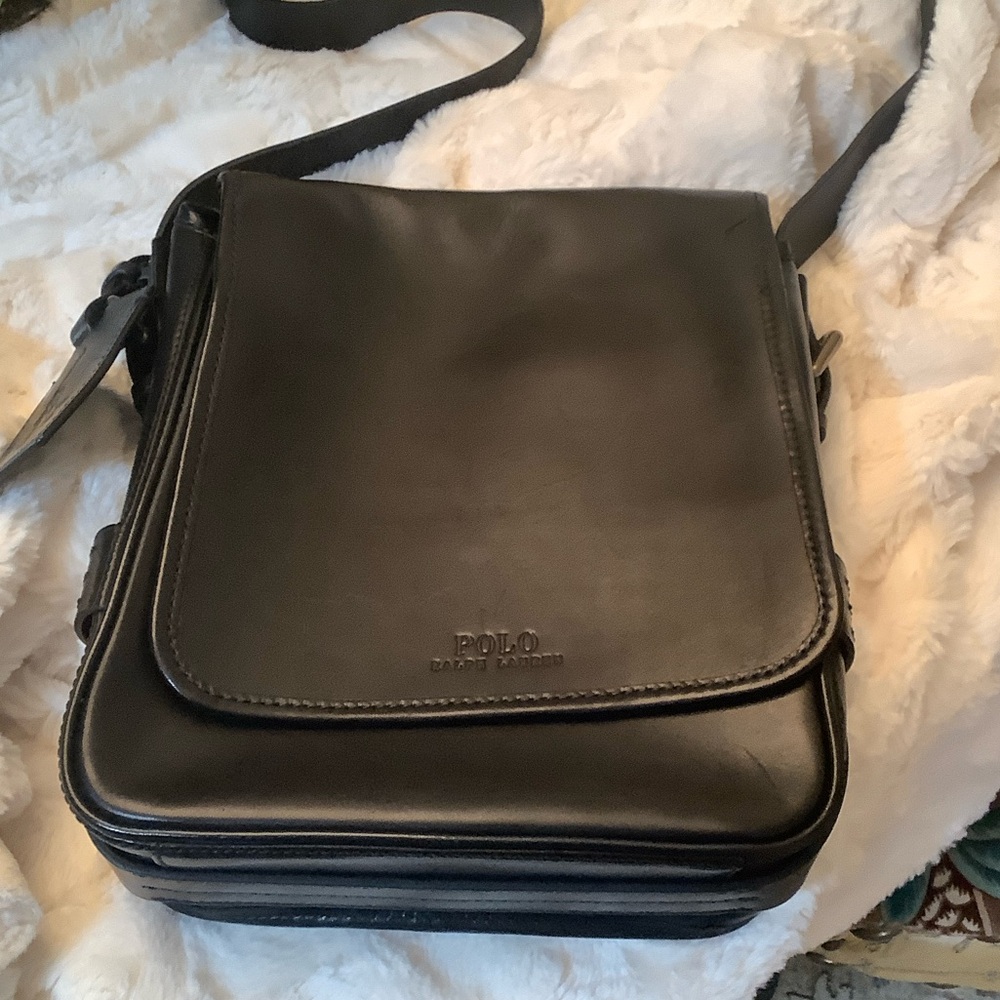Polo by Ralph Lauren Black Leather Messenger Bag